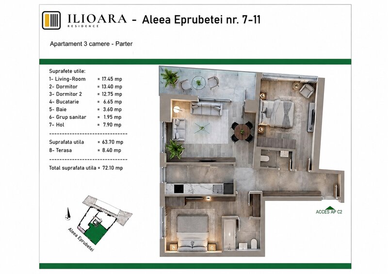 Ilioara, 3 camere, 72 mp, 500 m metrou Nicolae Grigorescu Park Lake